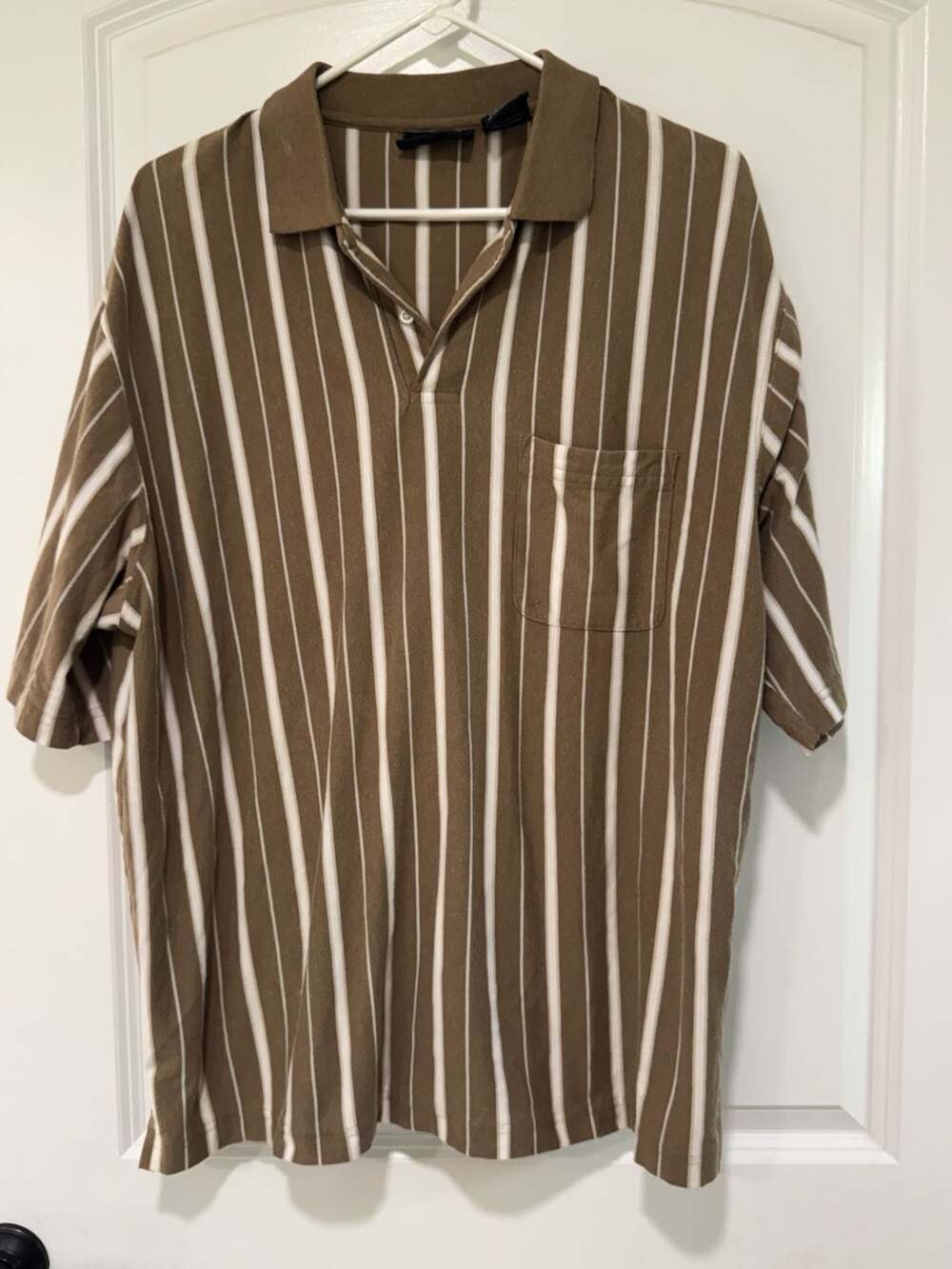 Vintage 90s Puritan Striped Polo Shirt Grandpa Core Brown Cream Men’s XL